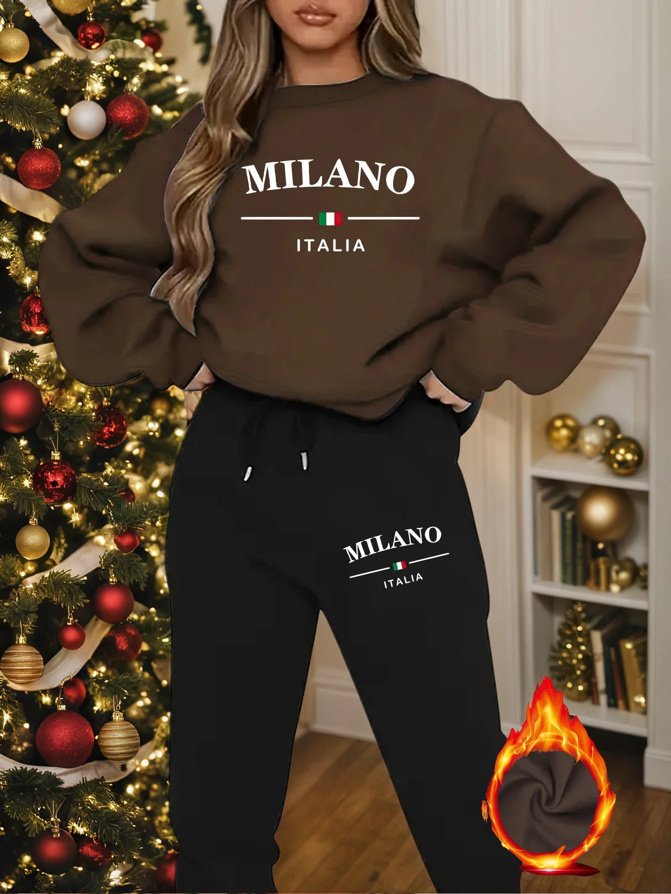 Women’s Warm Hoodie Sweatpants Set Plush Fleece Two Piece Outfit