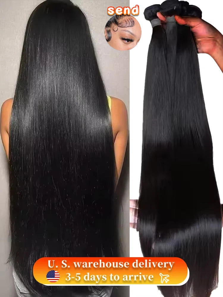 16A 36 40Inch Bone Straight Real Bundles Brazilian Human Hair 2 3 4 Bundles 100% Remy Raw Hair Bundles Wigs Extensions For Women