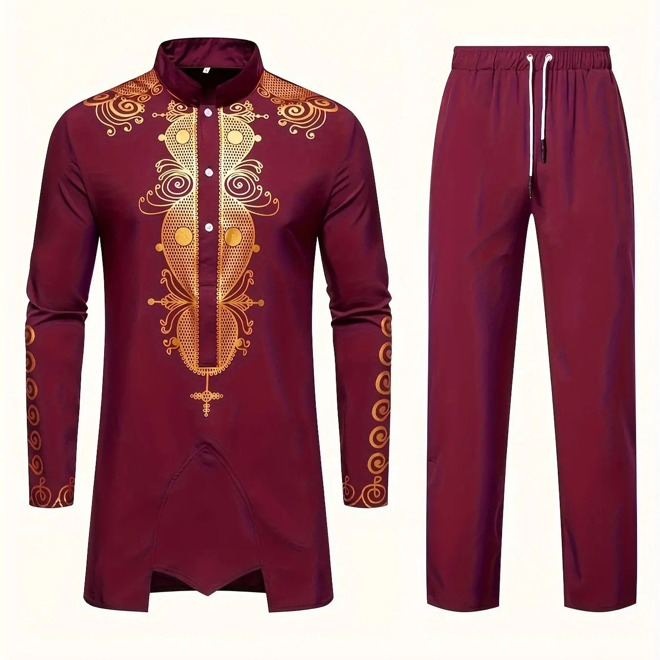 Men’s Traditional Dashiki Suit Set – 2 Piece Long Sleeve Top and Pants