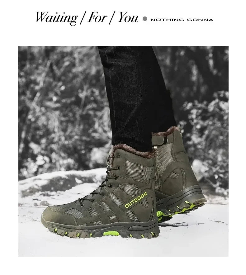 Men Warm Winter Snow Boots Tactical Combat Boots Outdoor Work Cotton Boots High Top Warm Sneakers Mens Plush Hiking Shoes