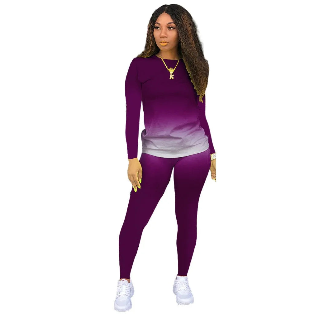 Women’s Plus Size Long Sleeve Gradient Top Casual Slim Fit Shirt