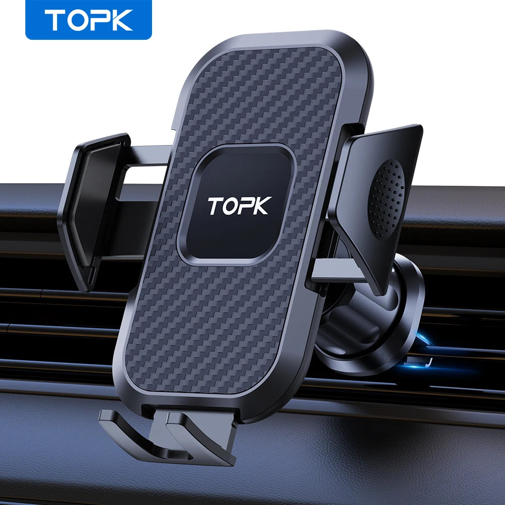 Universal Car Phone Holder Mount with Auto Locking And Hook Clip Black Air Vent Stand for iPhone Samsung - Upgrade Stability