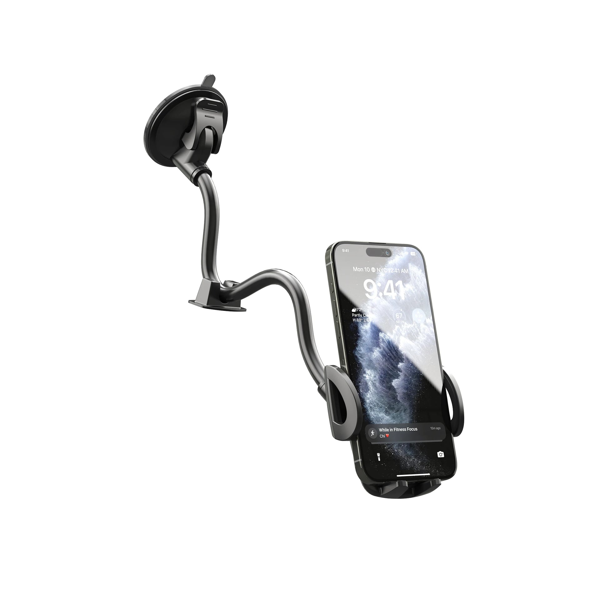 Solid Car Truck Phone Mount Holder with 11.8-Inch Gooseneck Long Arm Anti-Shake Stabilizer Compatible All Cell Phones iPhone