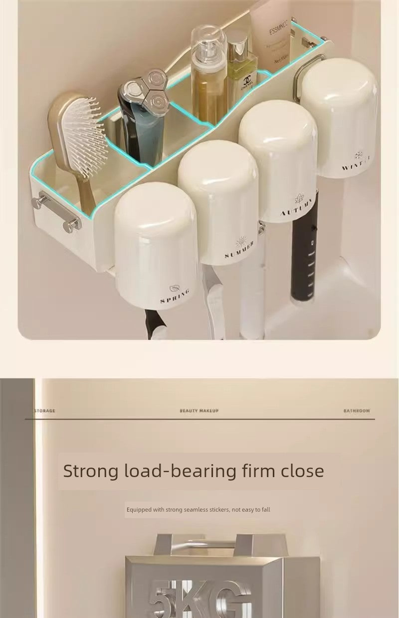 Wall-Mounted Toothbrush Holder with Toothpaste Squeezer | Bathroom Organizer Set