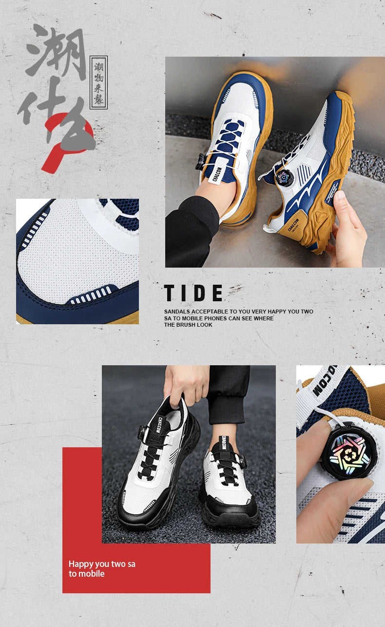 Men's Korean breathable casual sports shoes four season new soft soled Rotating shoelaces outdoor running shoes student sneakers