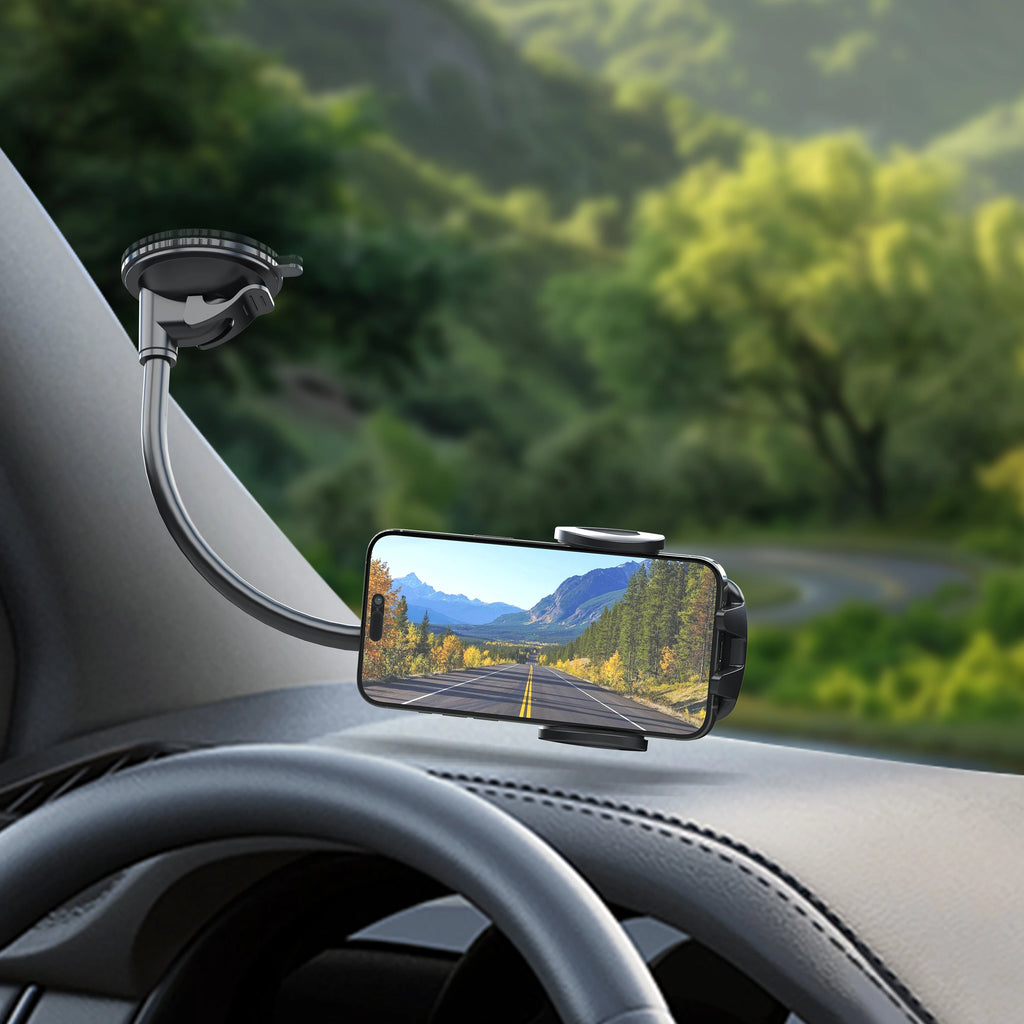 Solid Car Truck Phone Mount Holder with 11.8-Inch Gooseneck Long Arm Anti-Shake Stabilizer Compatible All Cell Phones iPhone