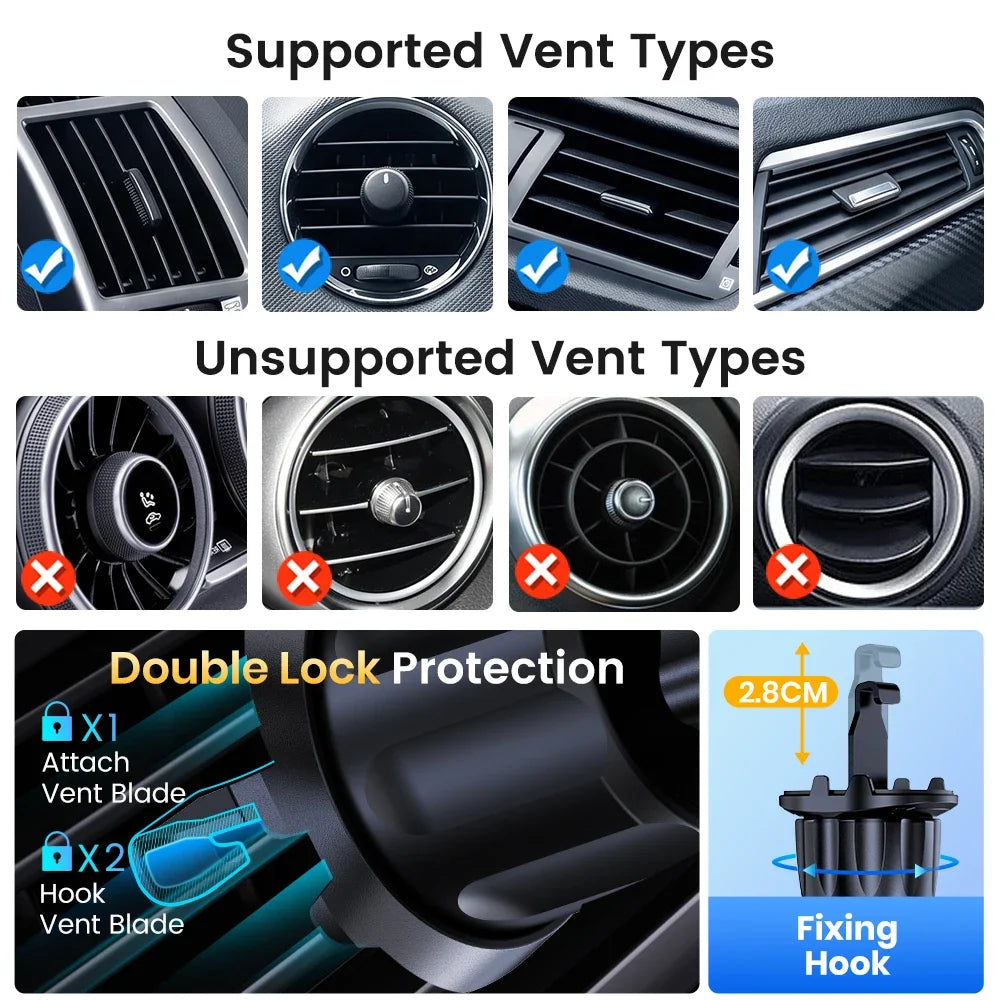 Car Phone Holder Mount Upgraded Stainless Steel Hook Cell Phone Holder for Car Air Vent Mag-Safe Compatible All Phones