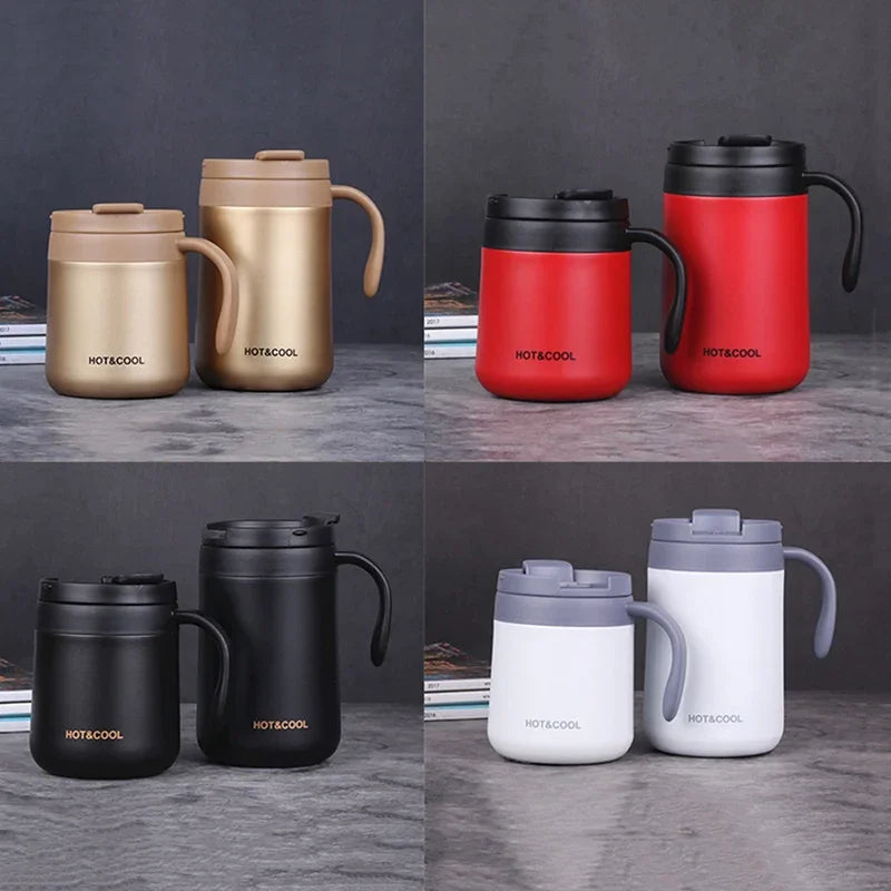 Portable Thermal Water Bottle 350ml Thermos Mug 304 Stainless Steel Coffee Cup with Handle Leak-Proof Vacuum Flask Insulated Cup