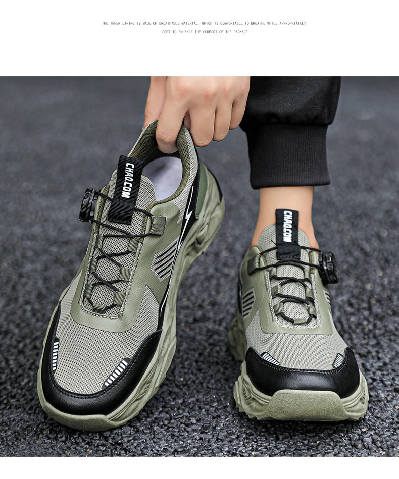 Men's Korean breathable casual sports shoes four season new soft soled Rotating shoelaces outdoor running shoes student sneakers