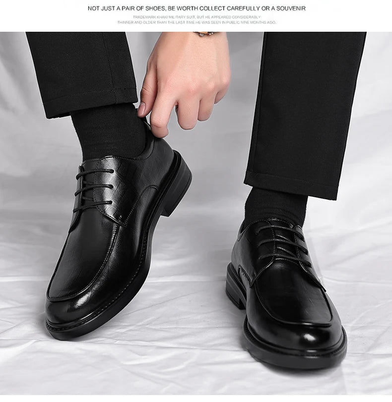 Spring/Summer Men 37-45 Men's Flat/6CM Heightening Elevator Shoes Business Formal Leather Shoes Man British Casual Wedding Suit