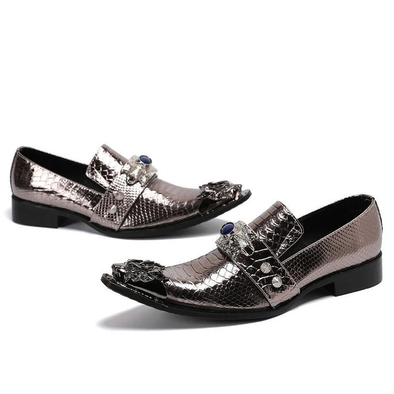 Men's Shoes Italian Style Pointed Metal Toe Leather Dress Shoes Men Slip on Oxfords Shoes for Men's Party and Wedding