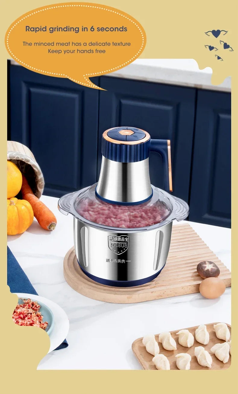 Stainless Steel Electric Meat Grinder Multifunctional Food Chopper Vegetable Slicer Processor Household Kitchen Blender