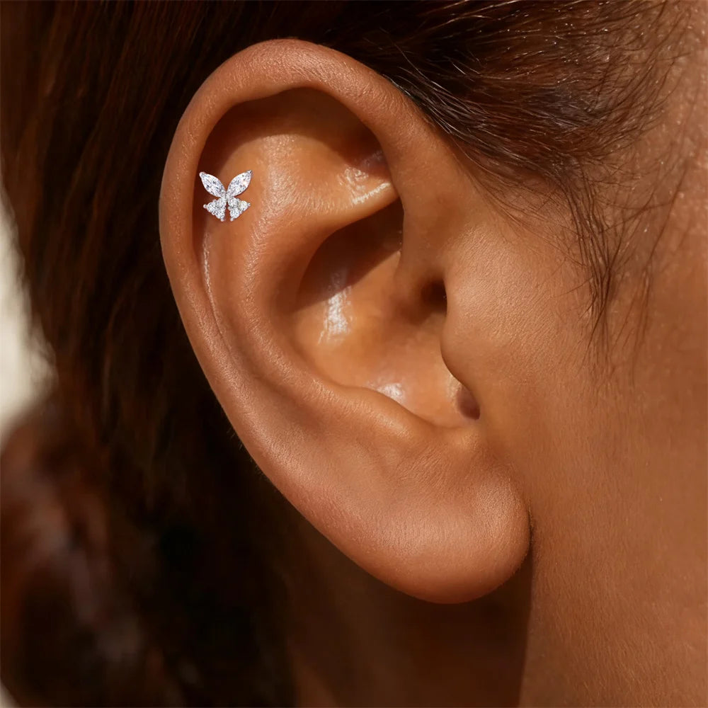 CANNER 1PC Flower Moissanite 925 Sterling Silver Piercing Ear Stud For Women Love Eight-pointed star Stud Earrings Fine Jewelry