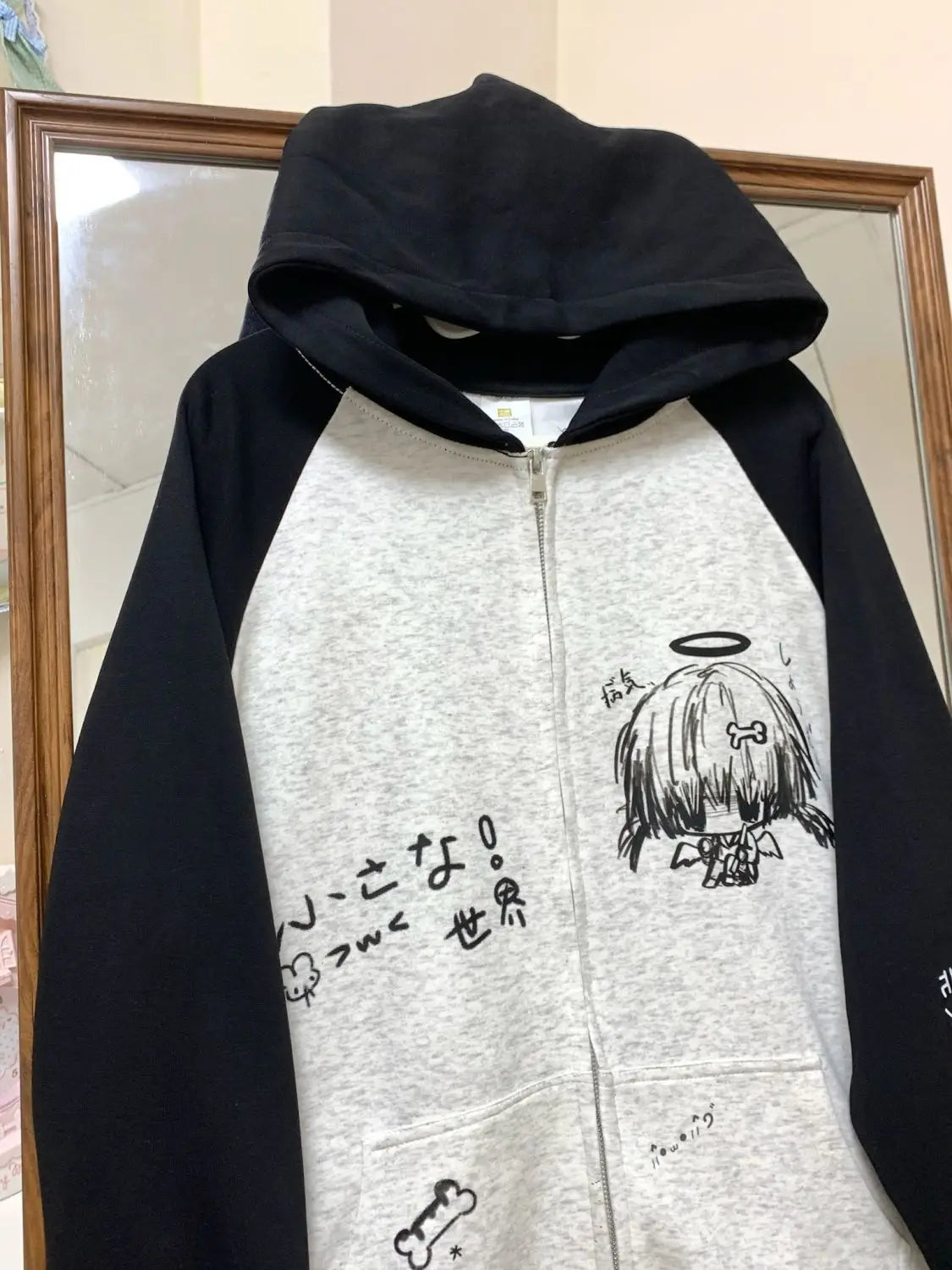 Autumn Japanese Kawaii Cute y2k Aesthetics Patchwork Sweatshirt women Cartoon Anime Print Harajuku Retro Streetwear Jacket Tops