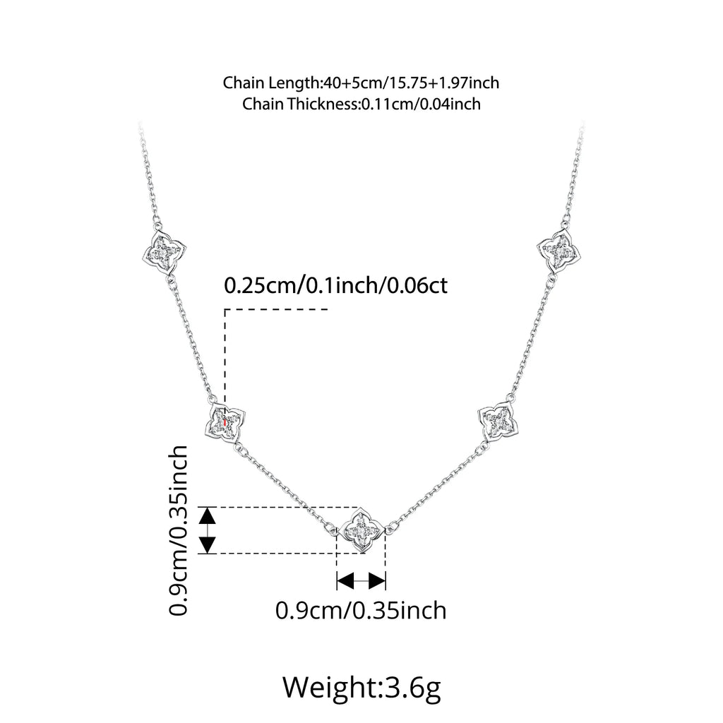 Necklace Lucky Clover 925 Sterling Silver Round Cut Diamond Beads Chain Fashion Collarbone Chain Fine Jewelry
