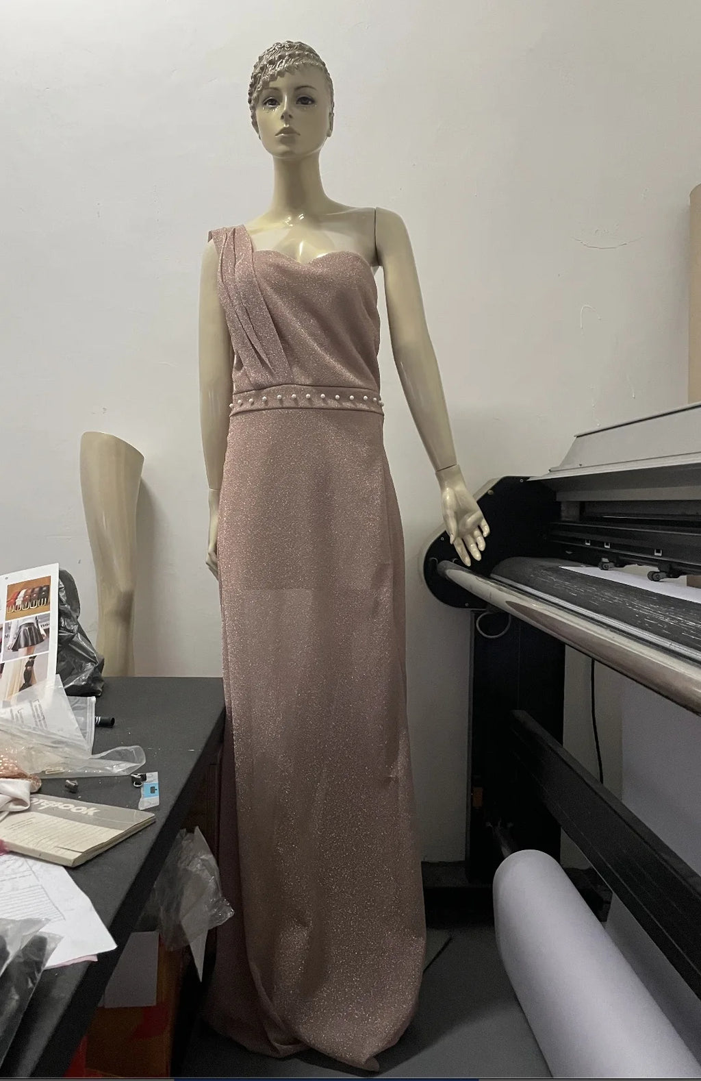 Women's Wedding Party Dress Evening Elegant Sexy Deep V Neck One Shoulder Sleeveless Sequined Long Maxi Dresses For Women
