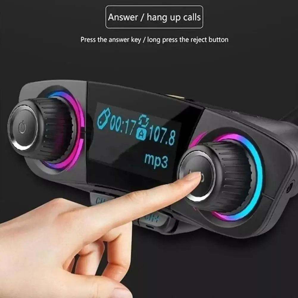 Bluetooth Car Mp3 Player with QC3.0 Fast Charging USB Cigarette Lighter Charger Hands-free FM Transmitter for Vehicle