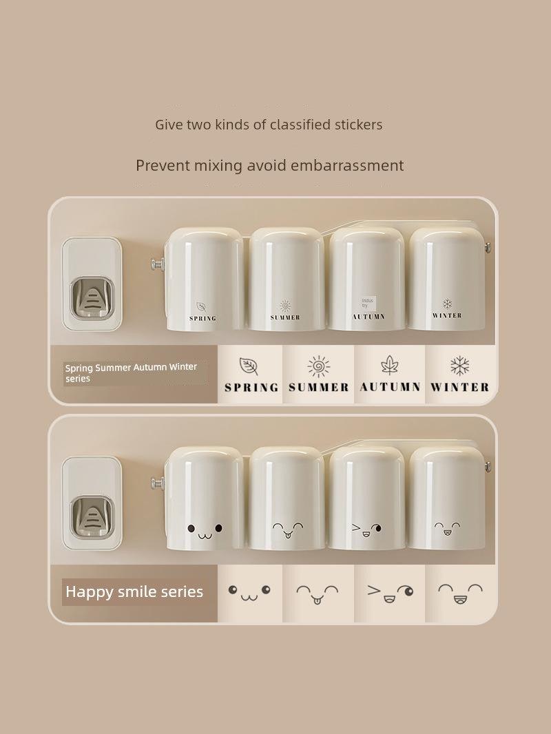 Wall-Mounted Toothbrush Holder with Toothpaste Squeezer | Bathroom Organizer Set