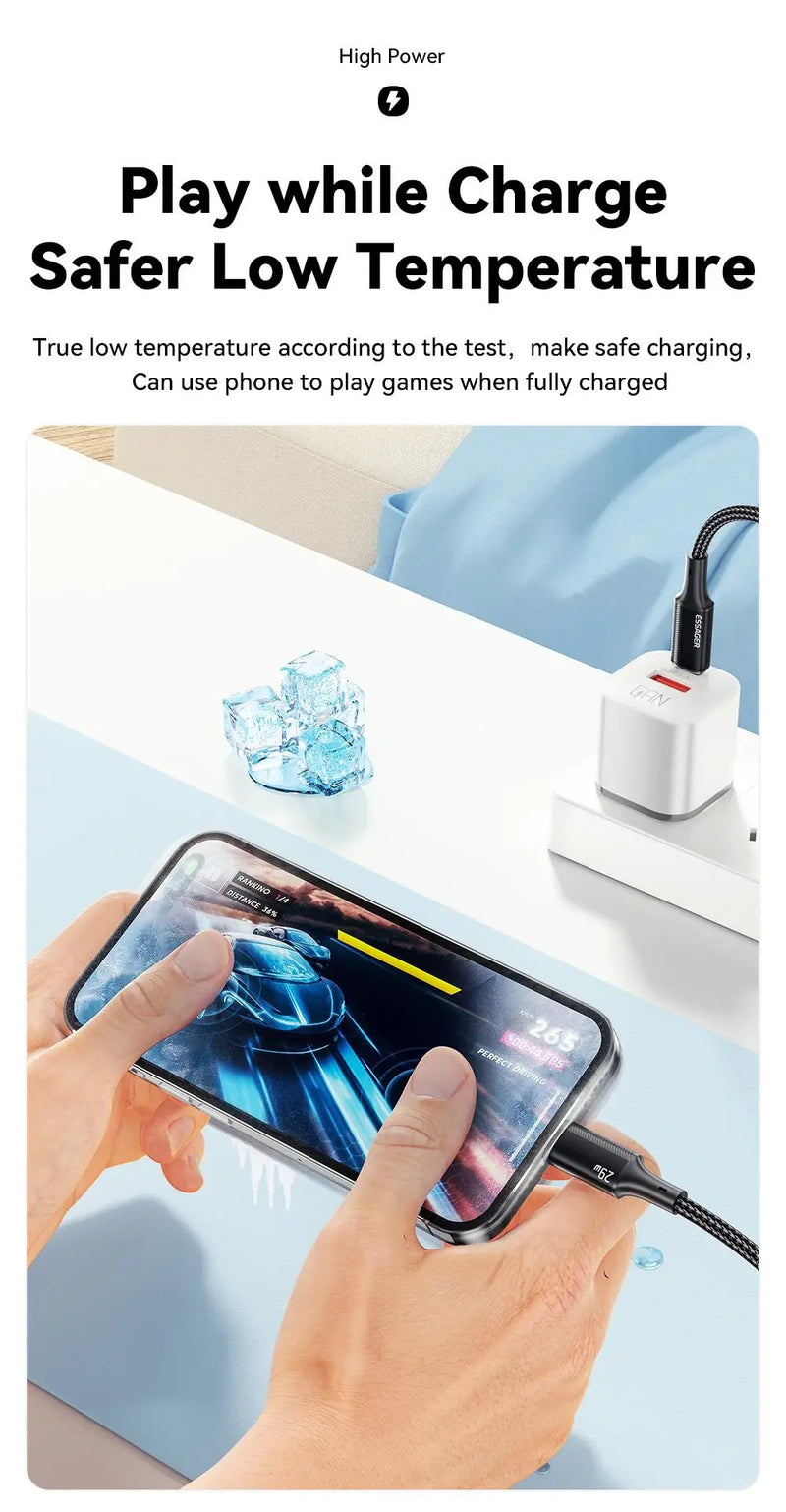 Fast 29W USB-C to USB-C Charging Cable with durable braided design. Supports high-speed data transfer and safe charging for phones, tablets, and more.