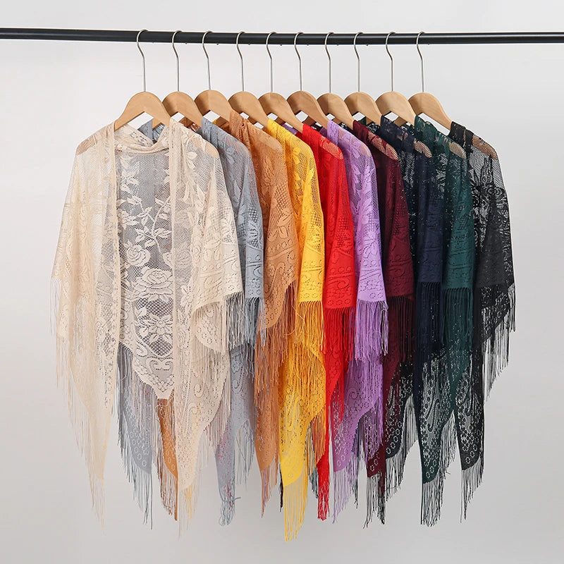 New Embroidery Lace Scarf Shawl Floral Triangular Veil Shawl For Women Party Scarf Wedding Poncho Stoles Ladies Headband Wraps