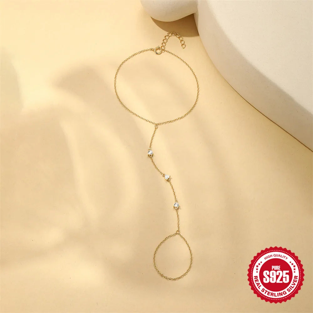 CANNER 925 Sterling Silver Lucky Koi Goldfish Finger Chain Bracelet For Women Hand Chain Ring Jewelry Gift pulseras de plata 925
