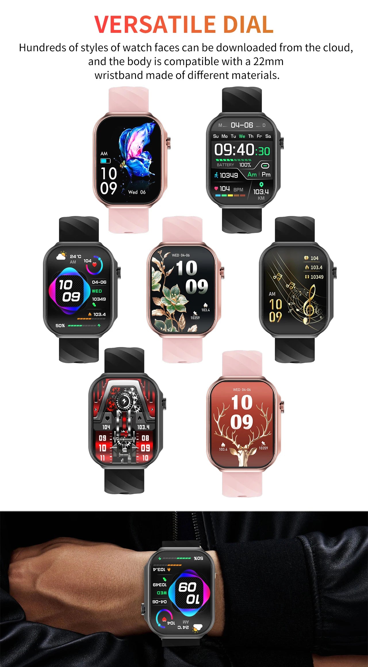 New 2.2-inch AMOLED Screen Smart Watch Women LED Light Health Monitor Smartwatch Bluetooth Call Sports Fitness Ladies Watch