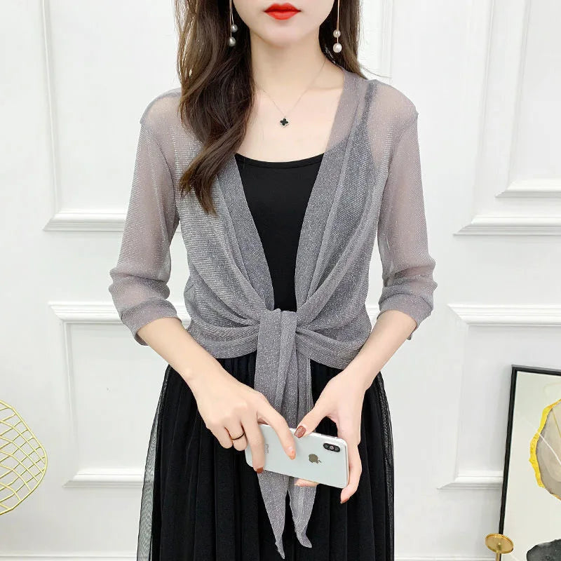 Breathable Plus Size Lace Cropped Shrug Cardigan Women's 2025 Summer Oversized Mesh Cover Up Bolero Beach Outerwear Women Tops