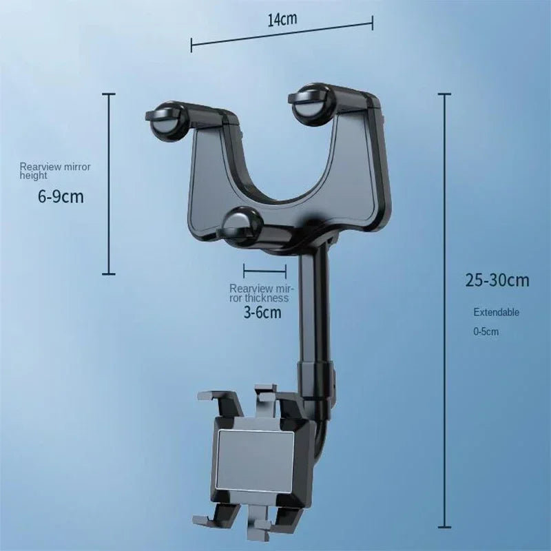 Universal Car Phone Mount with Rotating and Retractable Design for Rearview Mirror, DVR, GPS, and Dashboard Camera