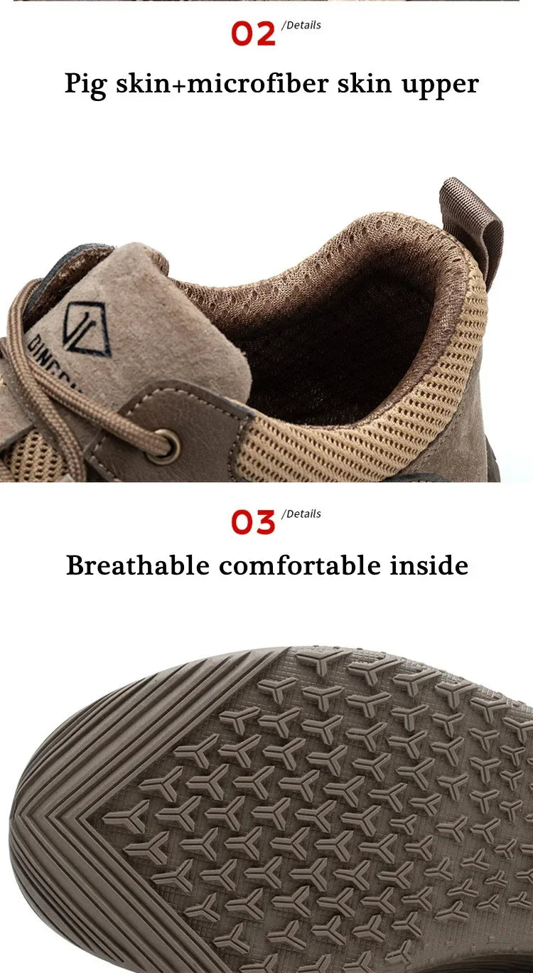 Men Steel Toe Shoes Men Breathable Work Shoes Women Hollow Out Upper Work Sneakers Lightweight Steel Toe Protective Safety Boots