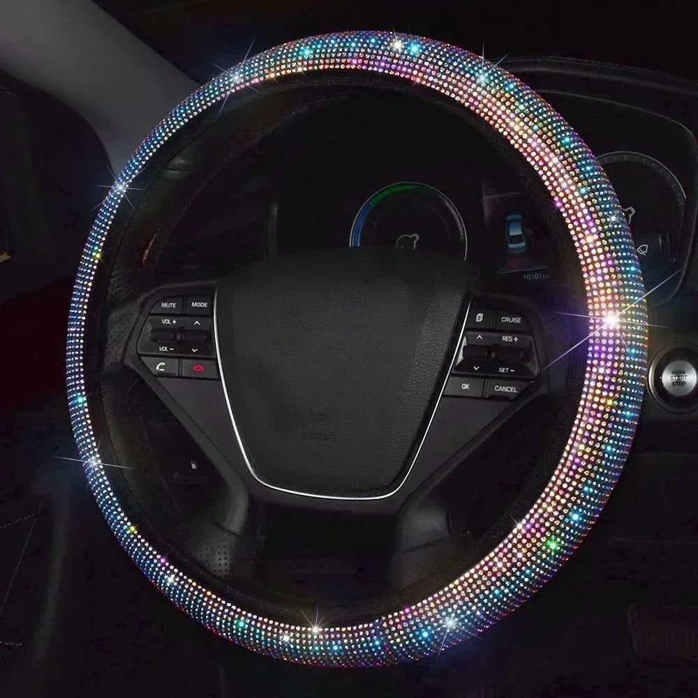 37/38cm Car Steering Wheel Cover Universal Bling Diamond Rhinestones Elasticity Interior Car Accessories for Four Seasons