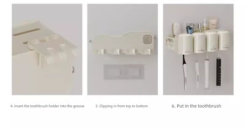 Wall-Mounted Toothbrush Holder with Toothpaste Squeezer | Bathroom Organizer Set