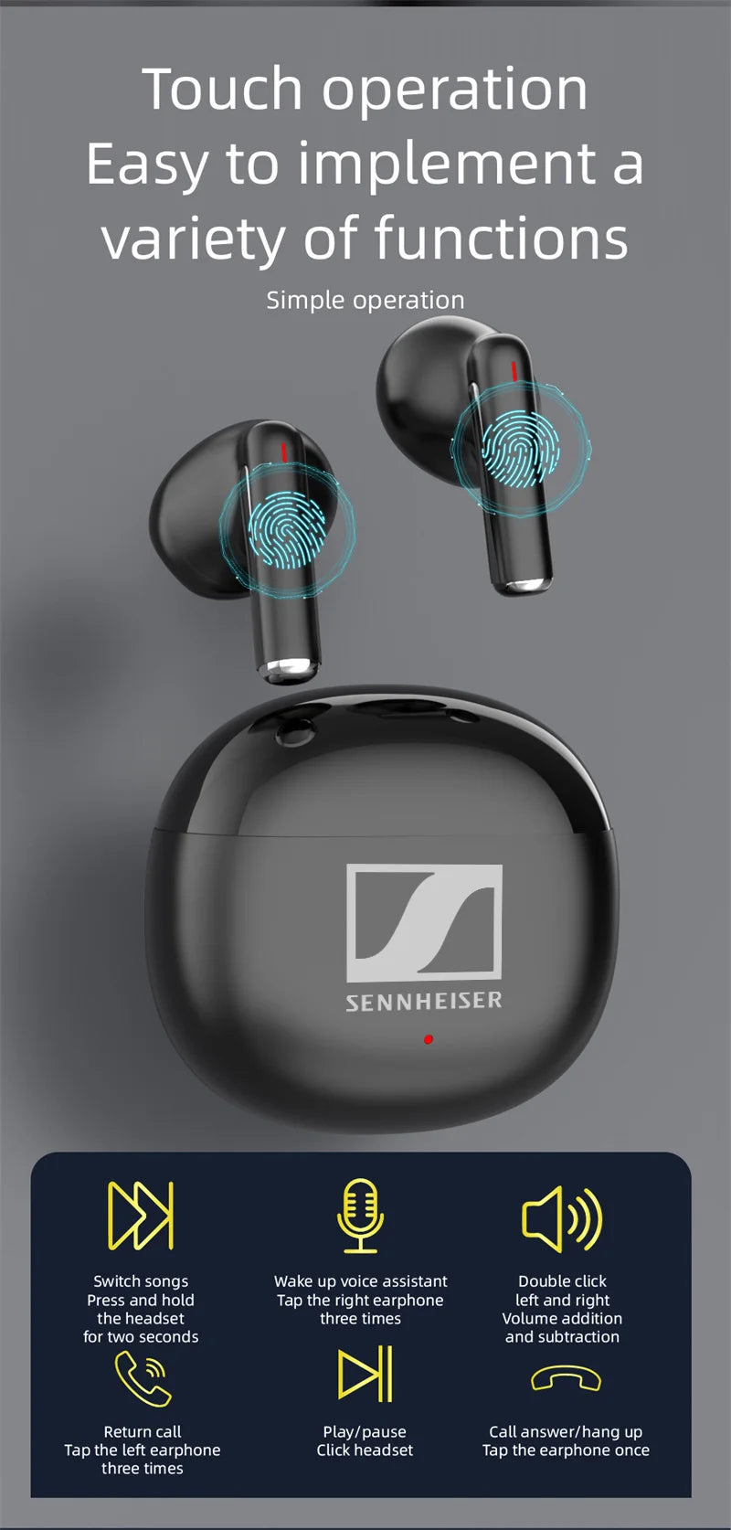 Compact Lightweight Wireless Bluetooth Earphones In-ear Ergonomic Stereo Headphones with Microphone Type-C Charging Case