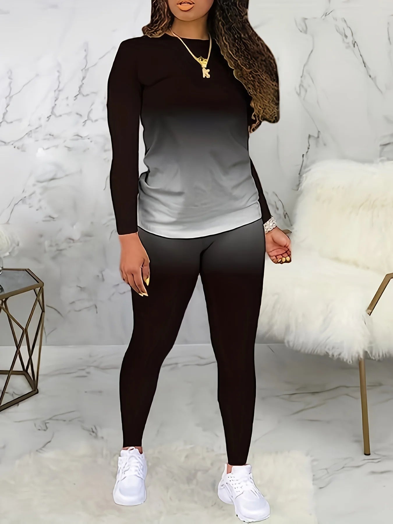 Women’s Plus Size Long Sleeve Gradient Top Casual Slim Fit Shirt