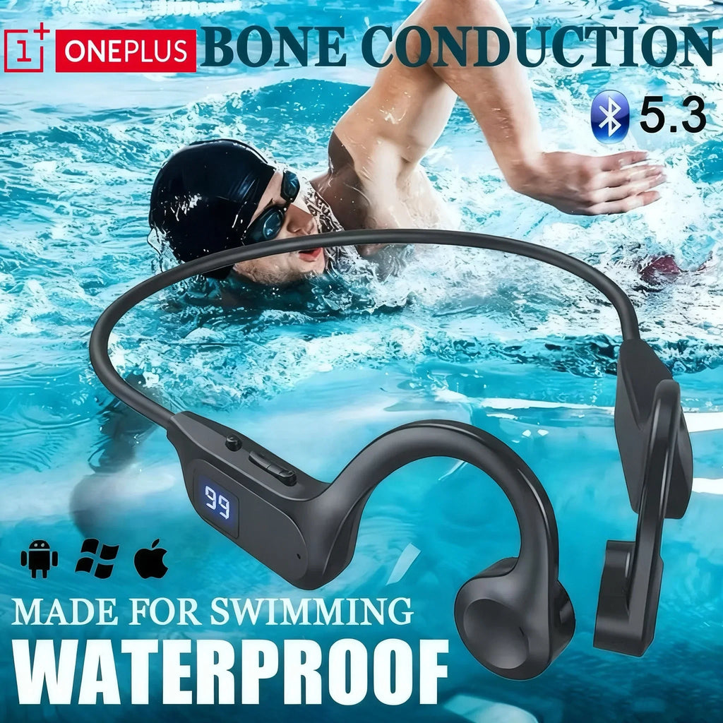 Wireless Bone Conduction Headphones Bluetooth Sport Earphone with Mic Hand-free Noise-Cancelling for Swimming And Outdoor Activities