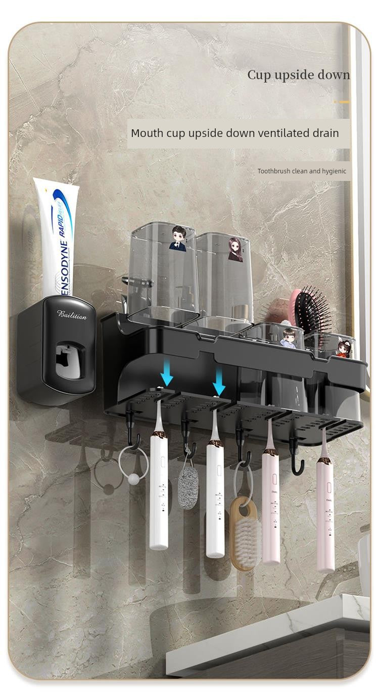 Wall-Mounted Toothbrush and Toothpaste Holder Set with Cups and Storage Rack