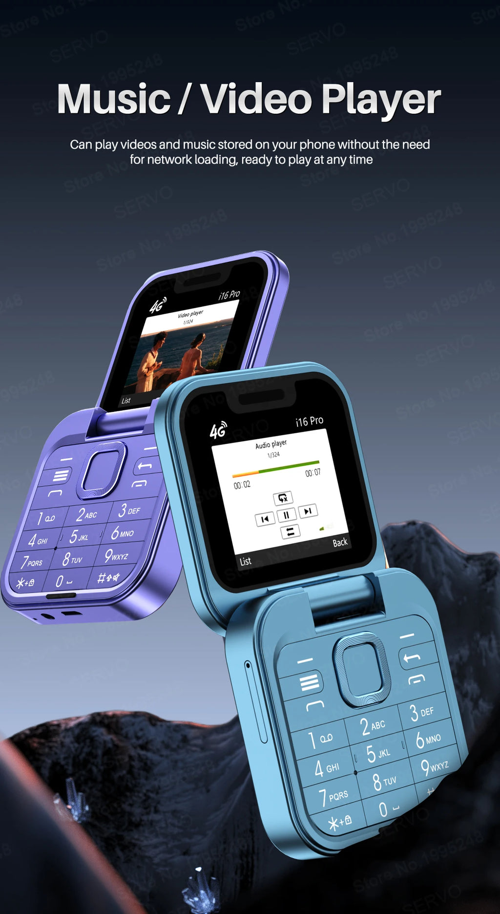 i16 Pro 4G LTE Mini Flip Mobile Phone Dual SIM Standby Call Recording Speed Dial FM Radio Blacklist Small Fold Cellphones