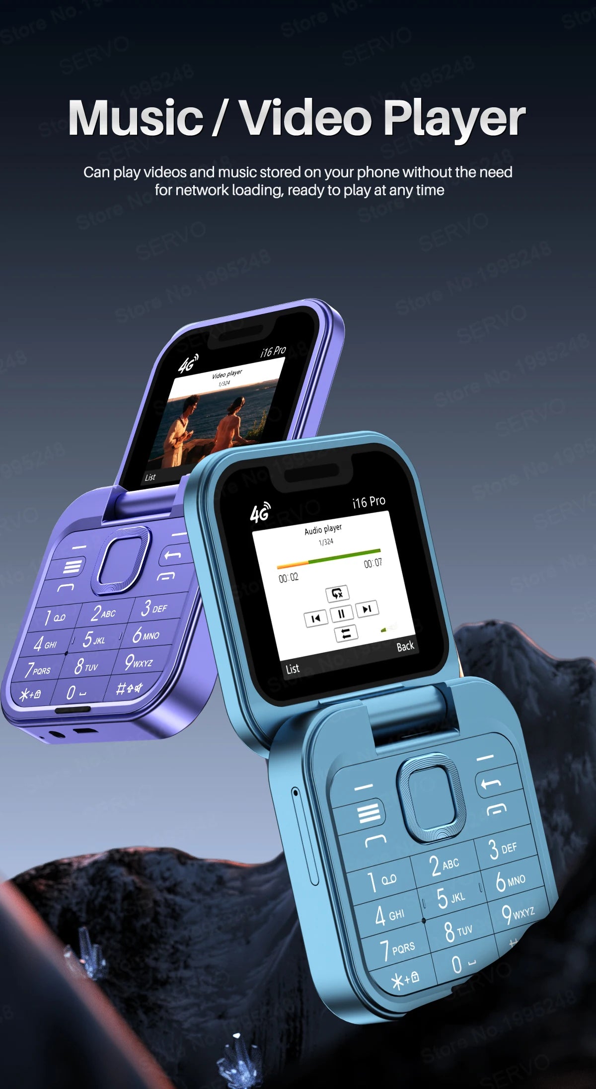 i16 Pro 4G LTE Mini Flip Mobile Phone Dual SIM Standby Call Recording Speed Dial FM Radio Blacklist Small Fold Cellphones