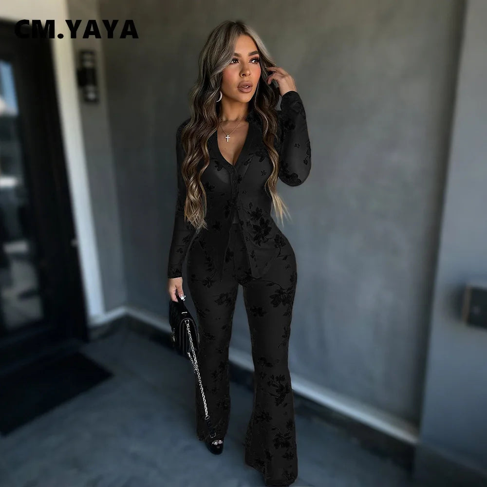 Two 2 Piece Set Women Outfits Summer Long Sleeve Shirt and Staight Pants Suit Chic Fashion Tracksuit