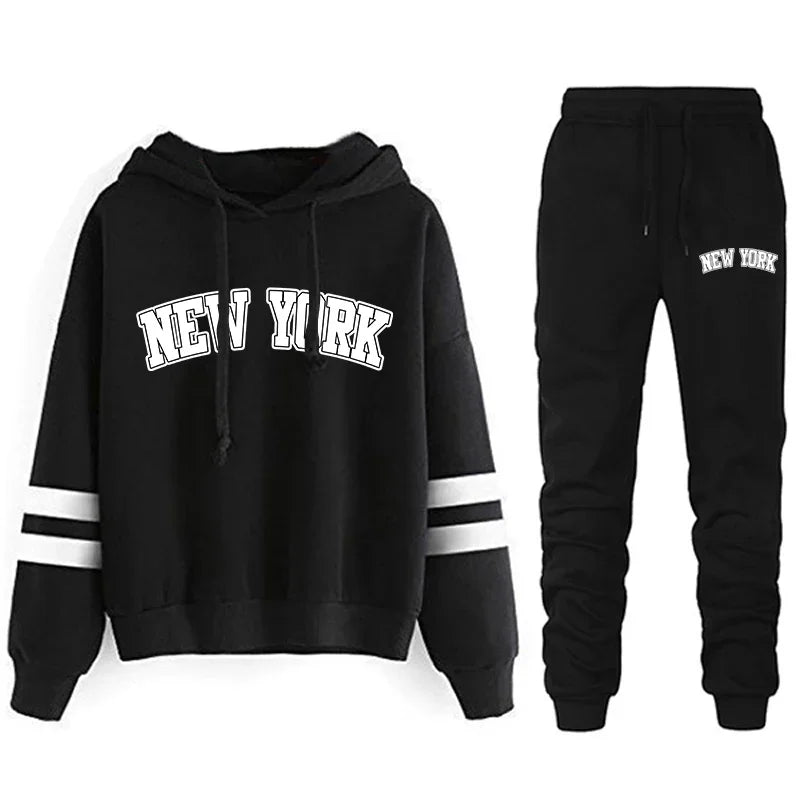 Women’s Hoodie & Jogger Tracksuit Set – Casual New York Print Outfit