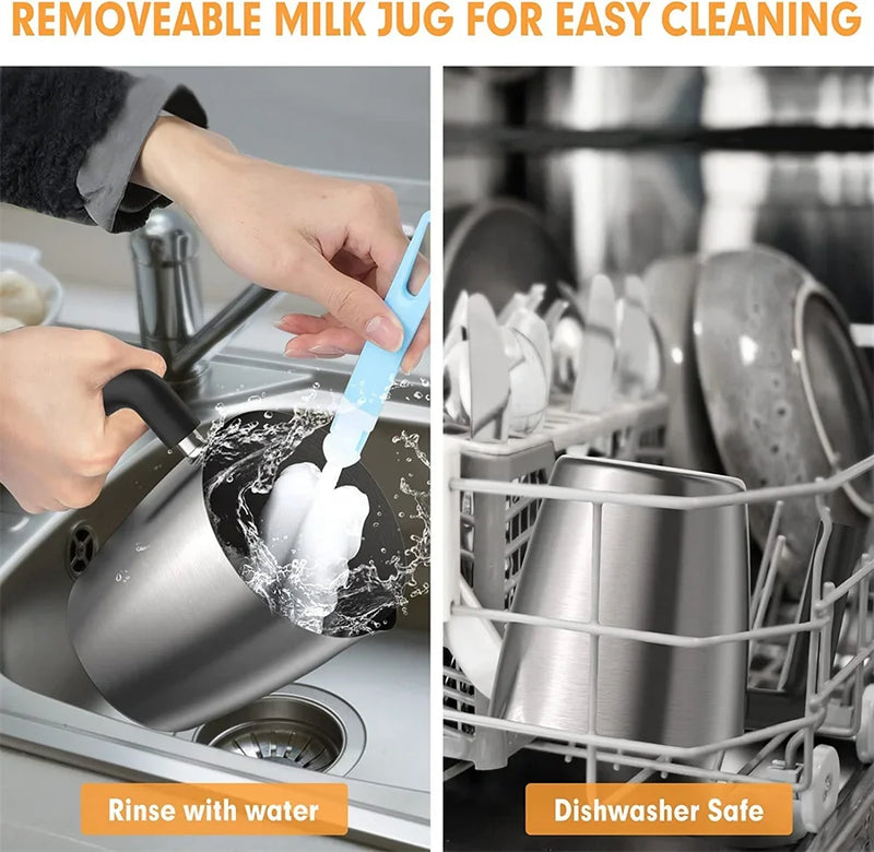 Milk Frother & Steamer – 4-in-1 Electric Hot and Cold Foam Maker for Coffee, Latte, Cappuccino, Stainless Steel with Auto Shut-Off (Silver/Black)