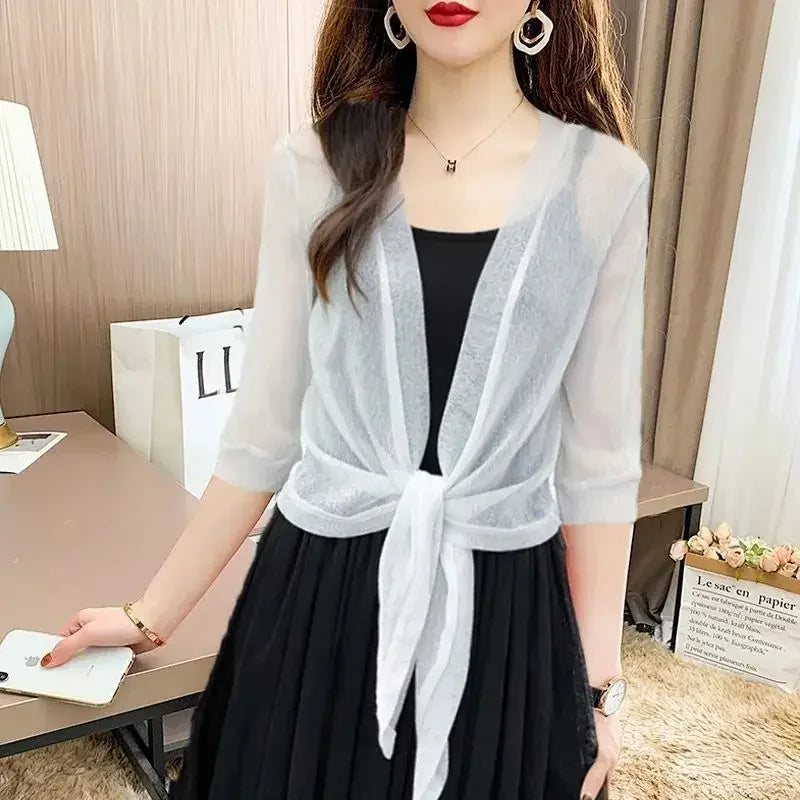 Breathable Plus Size Lace Cropped Shrug Cardigan Women's 2025 Summer Oversized Mesh Cover Up Bolero Beach Outerwear Women Tops