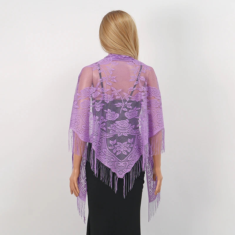 New Embroidery Lace Scarf Shawl Floral Triangular Veil Shawl For Women Party Scarf Wedding Poncho Stoles Ladies Headband Wraps