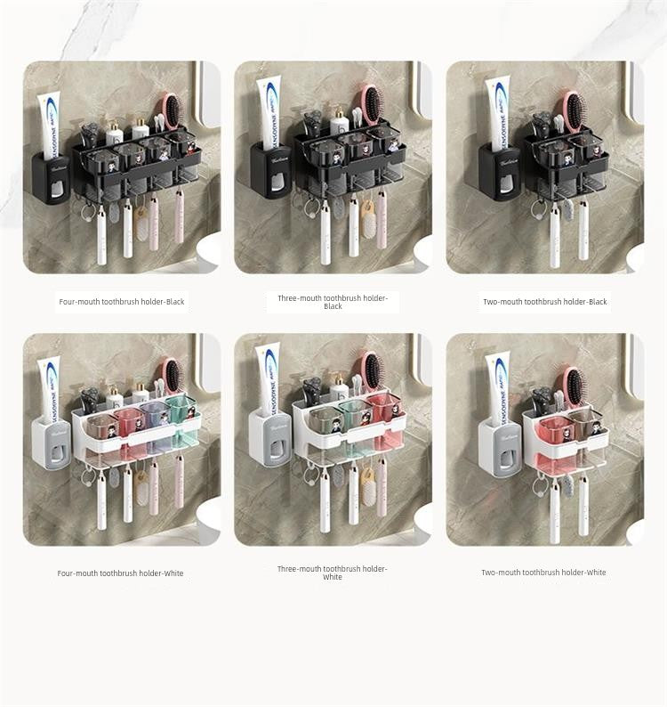 Wall-Mounted Toothbrush and Toothpaste Holder Set with Cups and Storage Rack