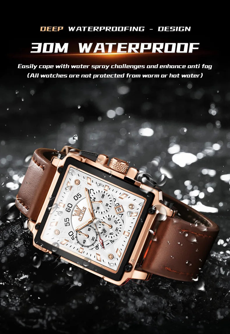 Men’s Square Dial Leather Strap Watch