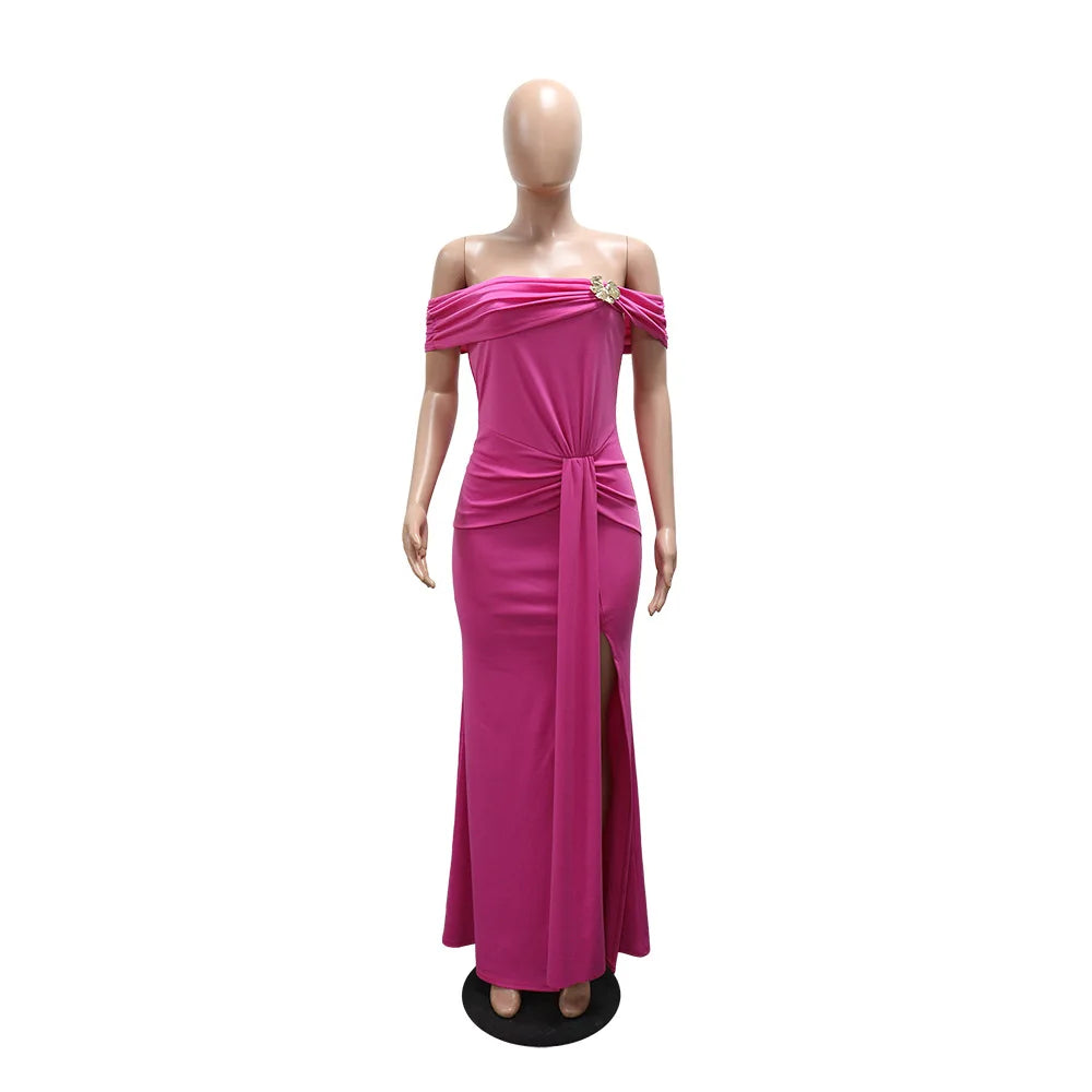 Women Slash Neck Ribbon Short Sleeve Long Maxi Dress Summer Street Evening Birthday Party Sexy Dresses