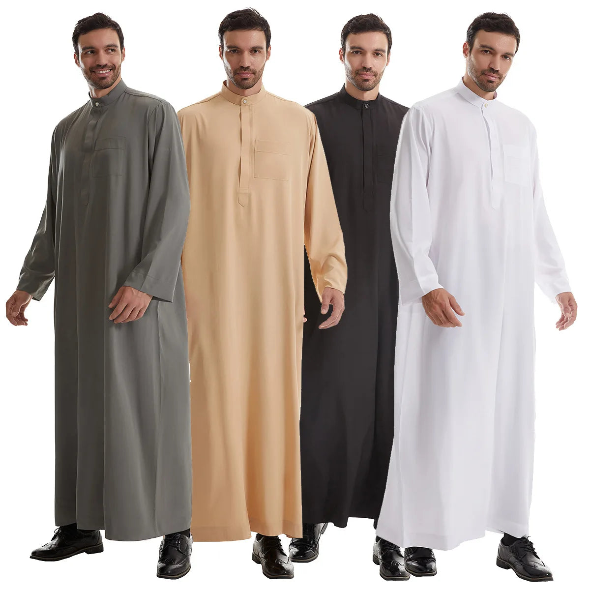 Men’s Muslim Abaya Kaftan Thobe – Long Sleeve Pullover Robe