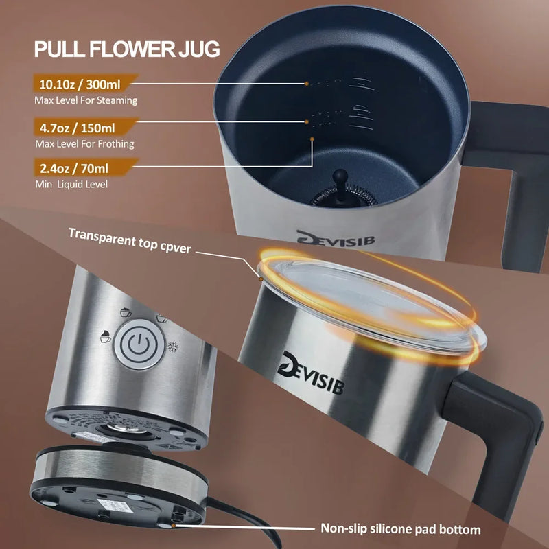 Electric Milk Frother & Steamer – Hot & Cold Foam Maker for Coffee, Latte & Cappuccino, 4-in-1 Stainless Steel Frother”