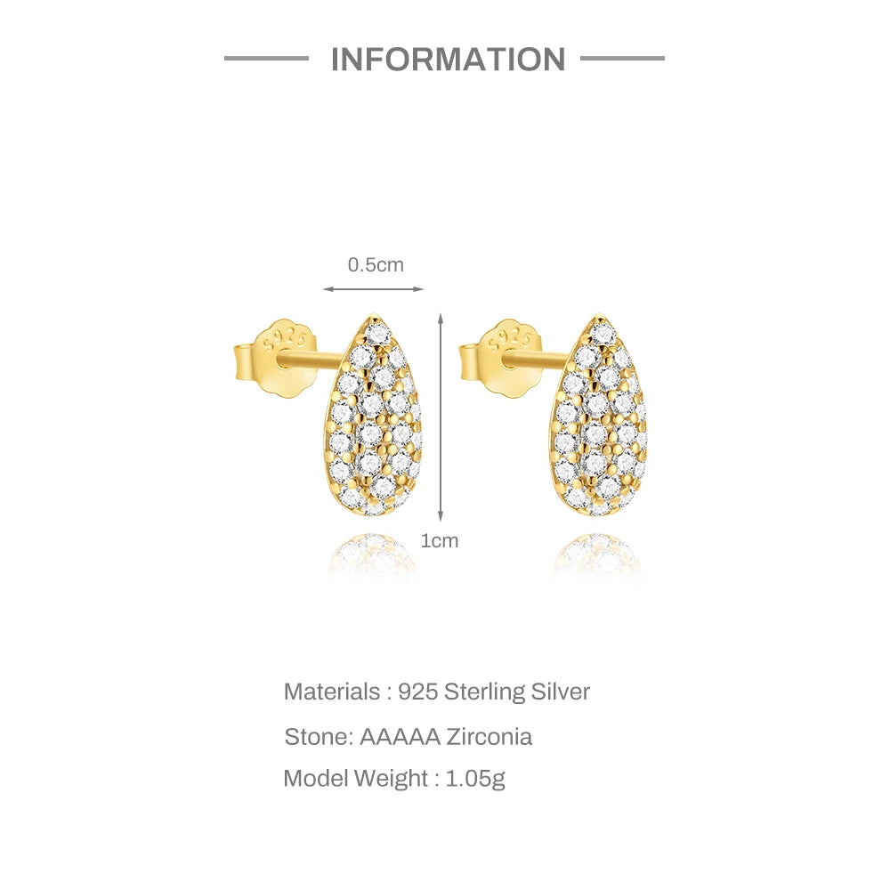 CANNER 925 Sterling Silver Water Droplet Luxurious Full Zircon Stud Earrings For Women Ins Simple Elegant Earrings Jewelry Gift