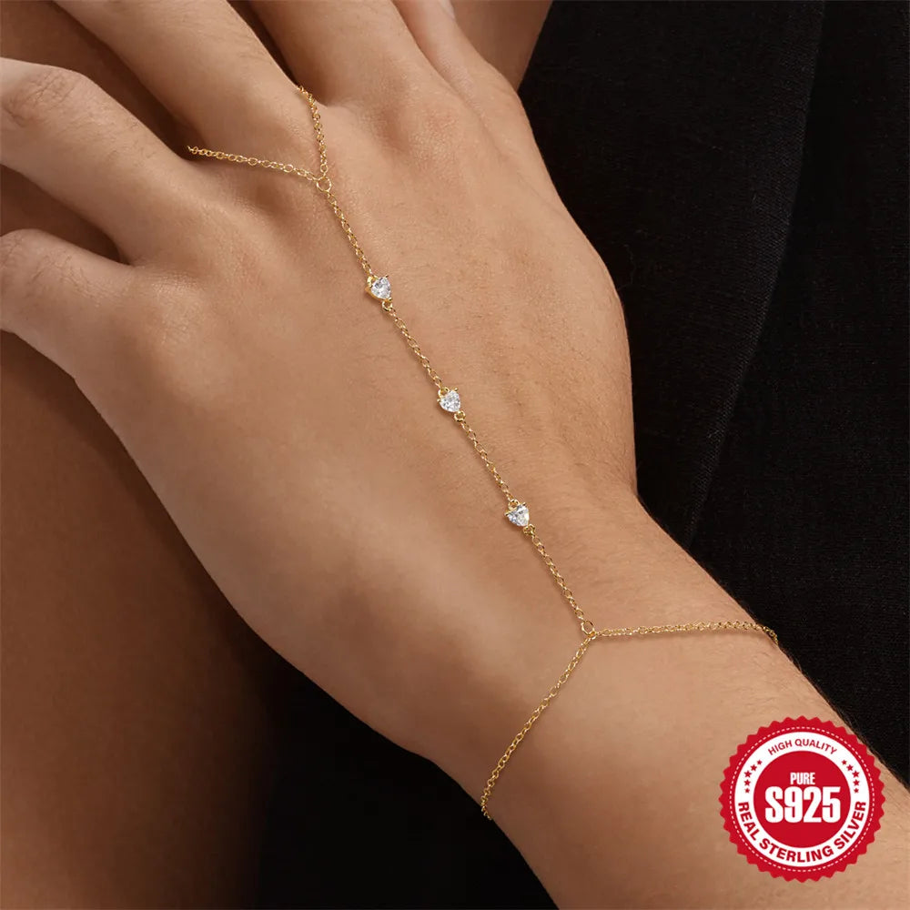CANNER 925 Sterling Silver Lucky Koi Goldfish Finger Chain Bracelet For Women Hand Chain Ring Jewelry Gift pulseras de plata 925