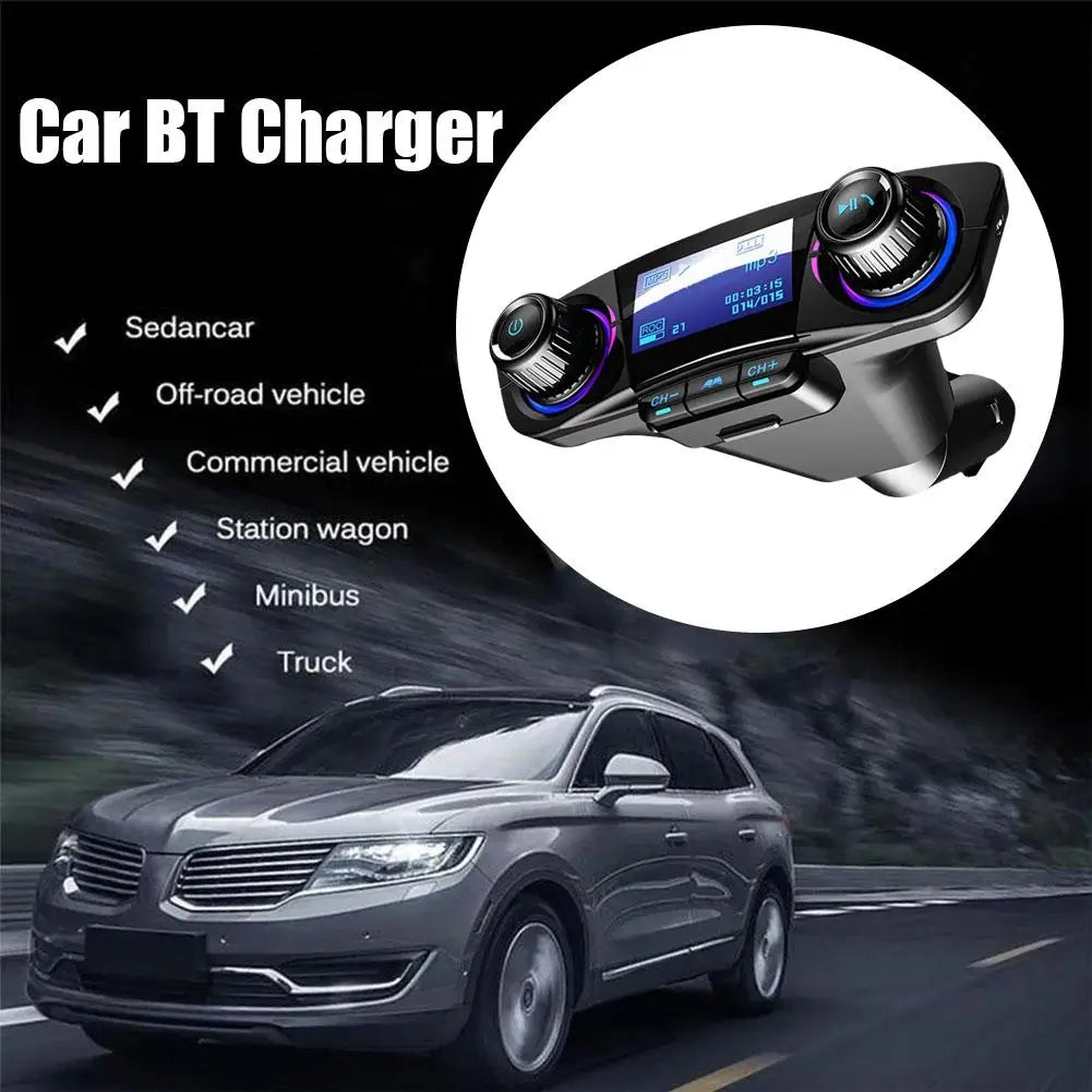 Bluetooth Car Mp3 Player with QC3.0 Fast Charging USB Cigarette Lighter Charger Hands-free FM Transmitter for Vehicle